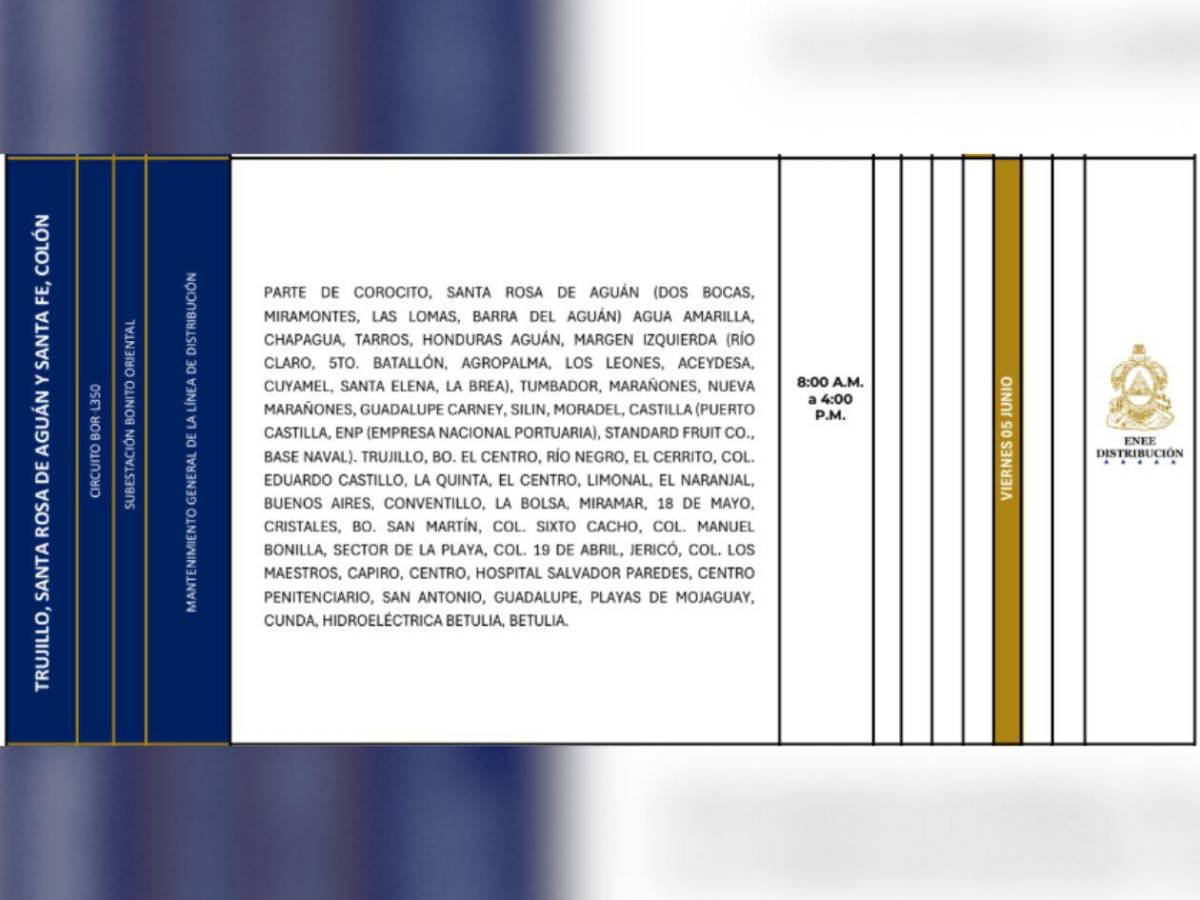 Estas zonas de Honduras estarán sin luz este viernes 5 de junio