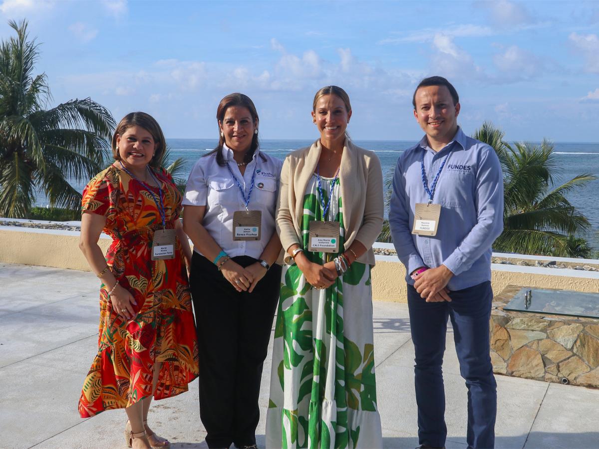 Mariel Rivera, directora ejecutiva de Fundación Terra; Karla Simón, directora ejecutiva de Fundación Ficohsa; Ana María Vallarino, CALI Foundation; y Mauricio Ramírez, Director Managing de FUNDES.