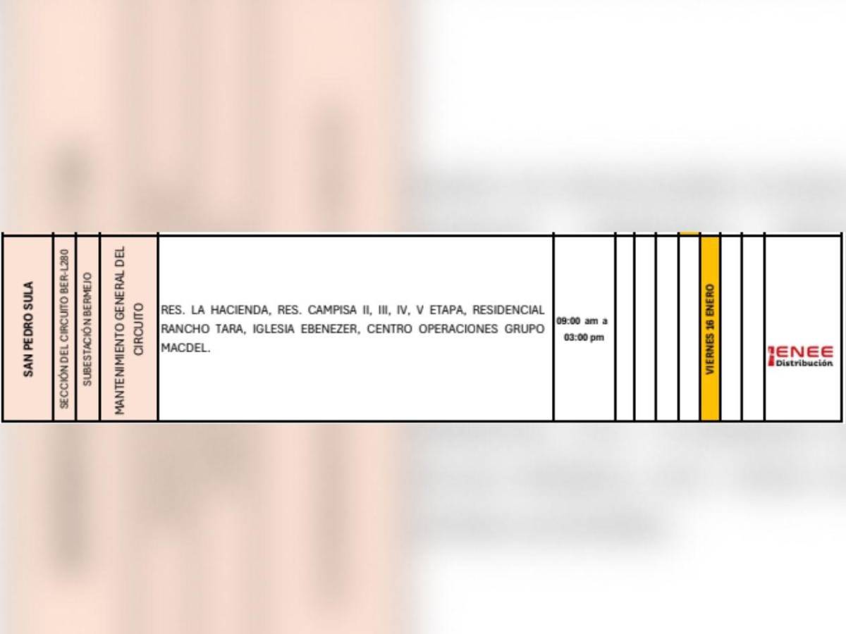 Estas zonas de Honduras no tendrán luz por siete horas este viernes 16 de enero