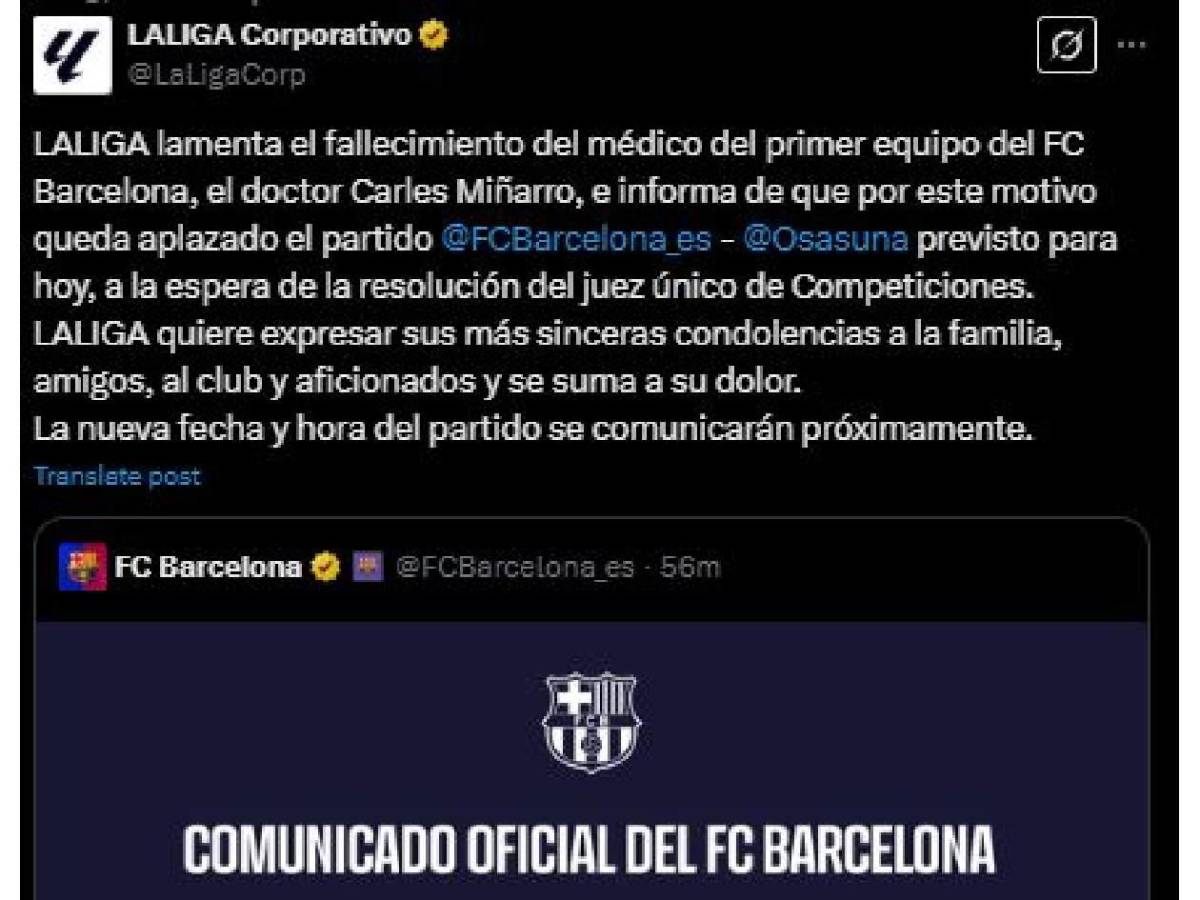 Barcelona de luto: muere miembro del staff antes de partido en LaLiga