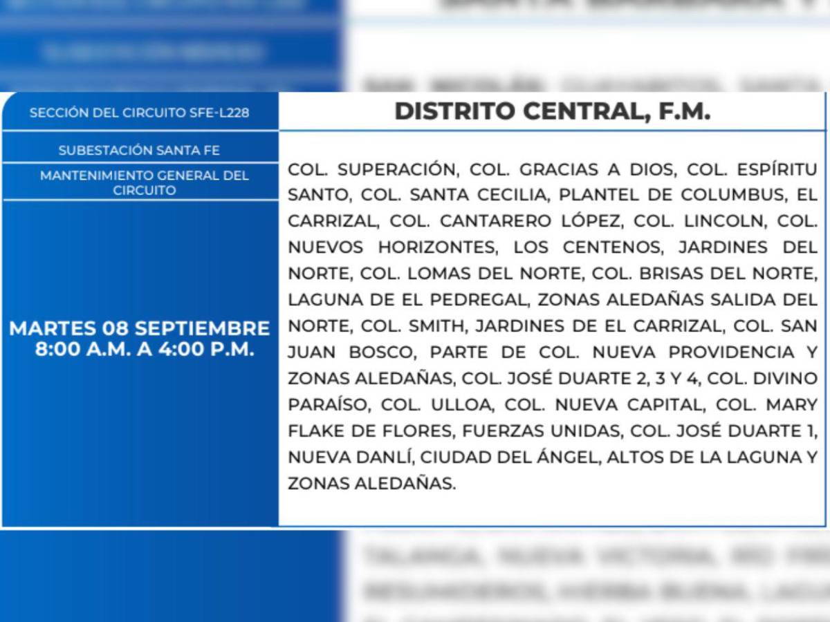 ¡Se va la luz! Conozca las zonas de Honduras que tendrán cortes este martes 8 de septiembre