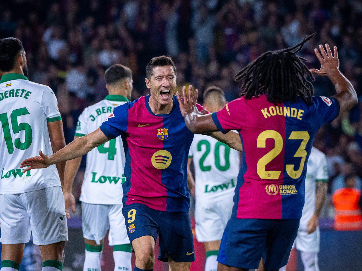 Lewancdowski celebrando su tanto en el Barcelona vs Getafe.