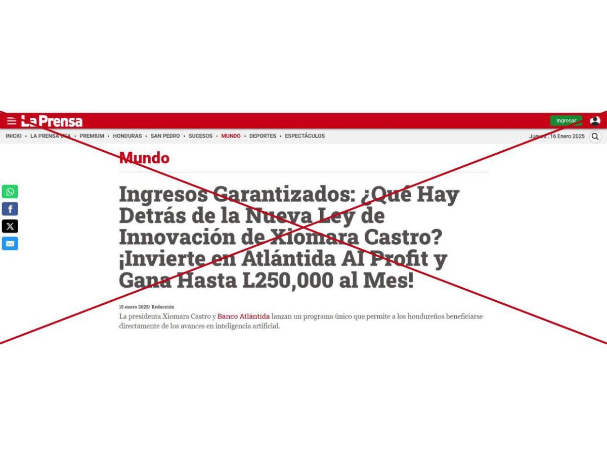 <p>Captura de pantalla a un dominio que suplanta a LA PRENSA, hecha el 16 de enero de 2025. </p>