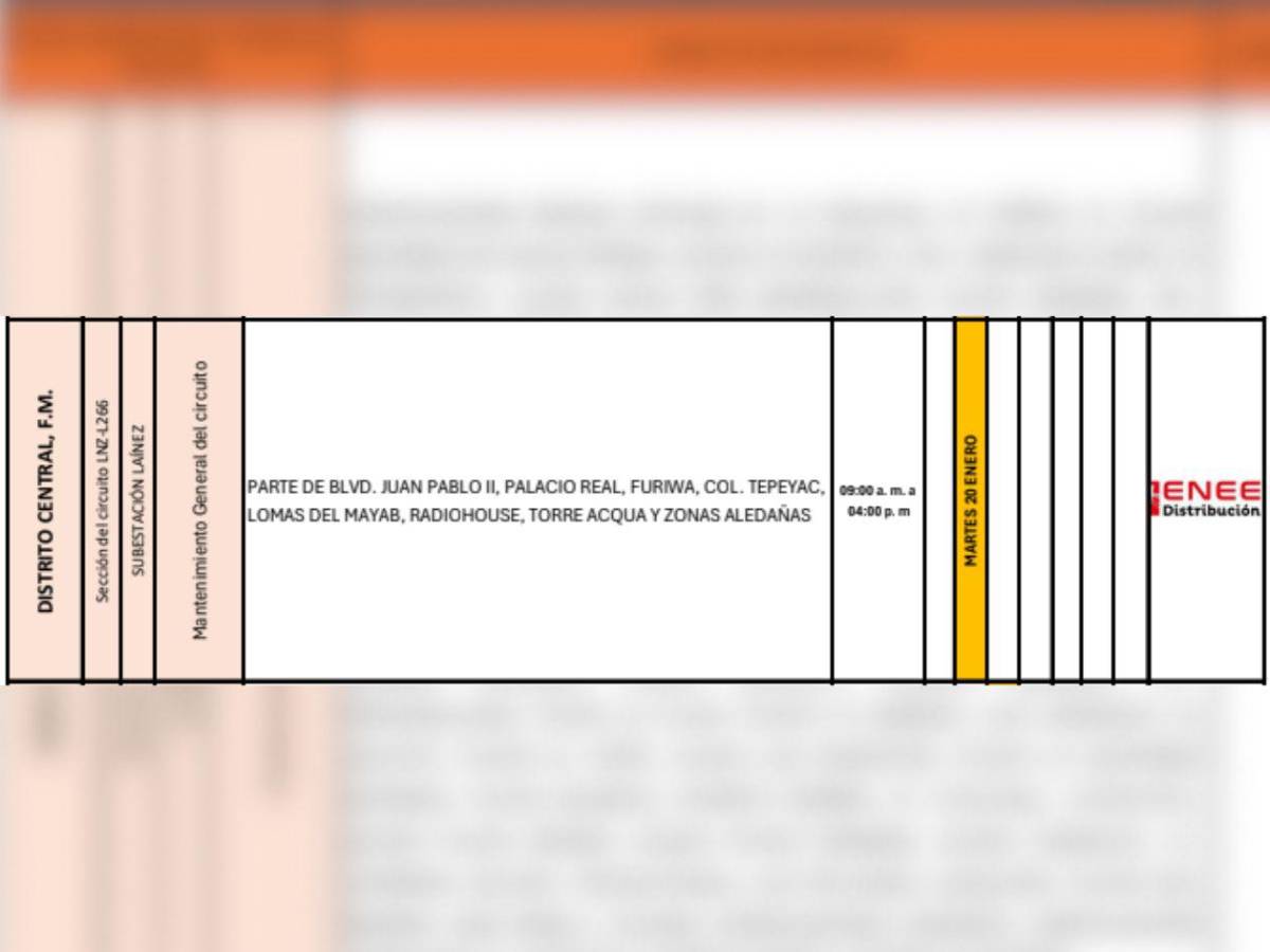 Cortes de luz afectarán estas zonas de Honduras este martes 20 de enero