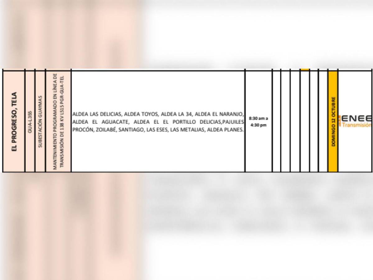 Extensa lista de colonias no tendrán luz este domingo 12 de octubre