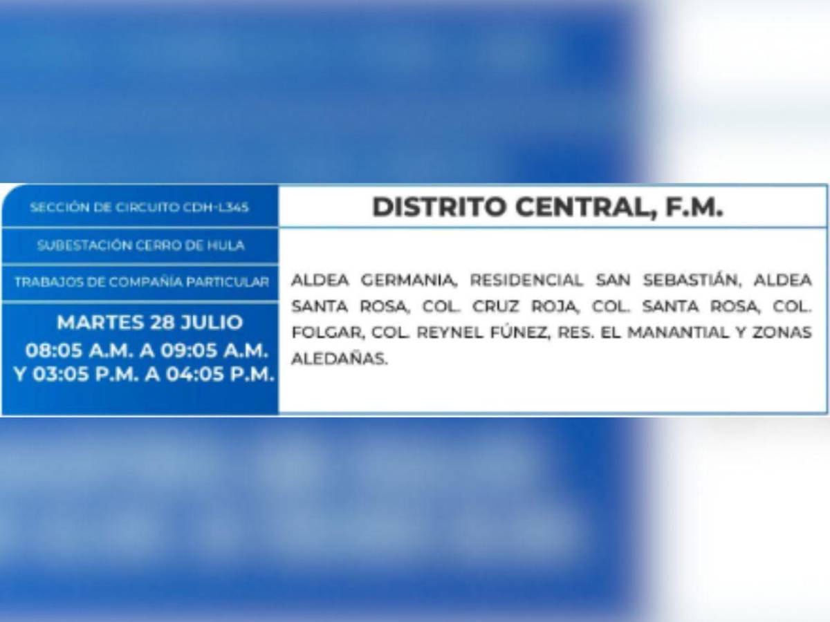 Amplios cortes de luz en estas zonas de Honduras este martes 28 de julio