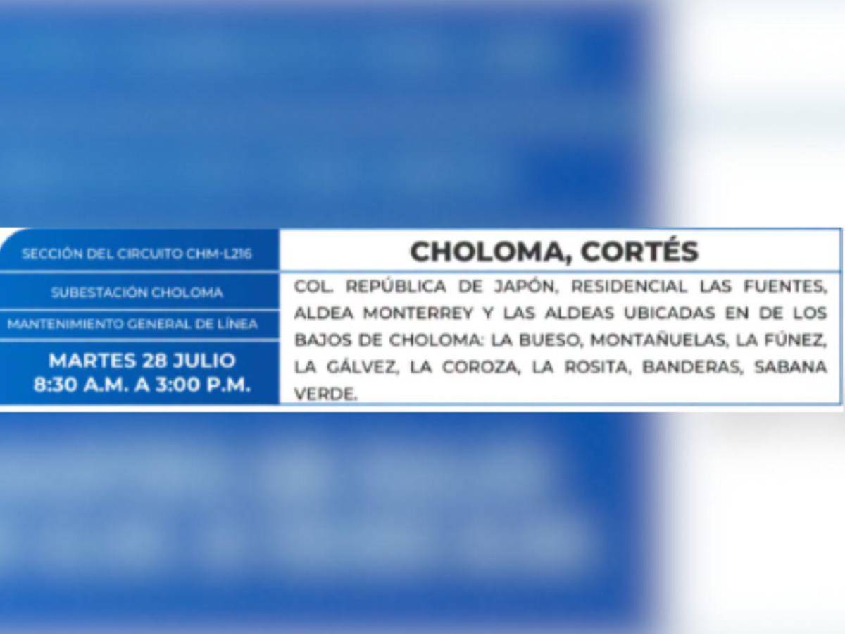 Amplios cortes de luz en estas zonas de Honduras este martes 28 de julio