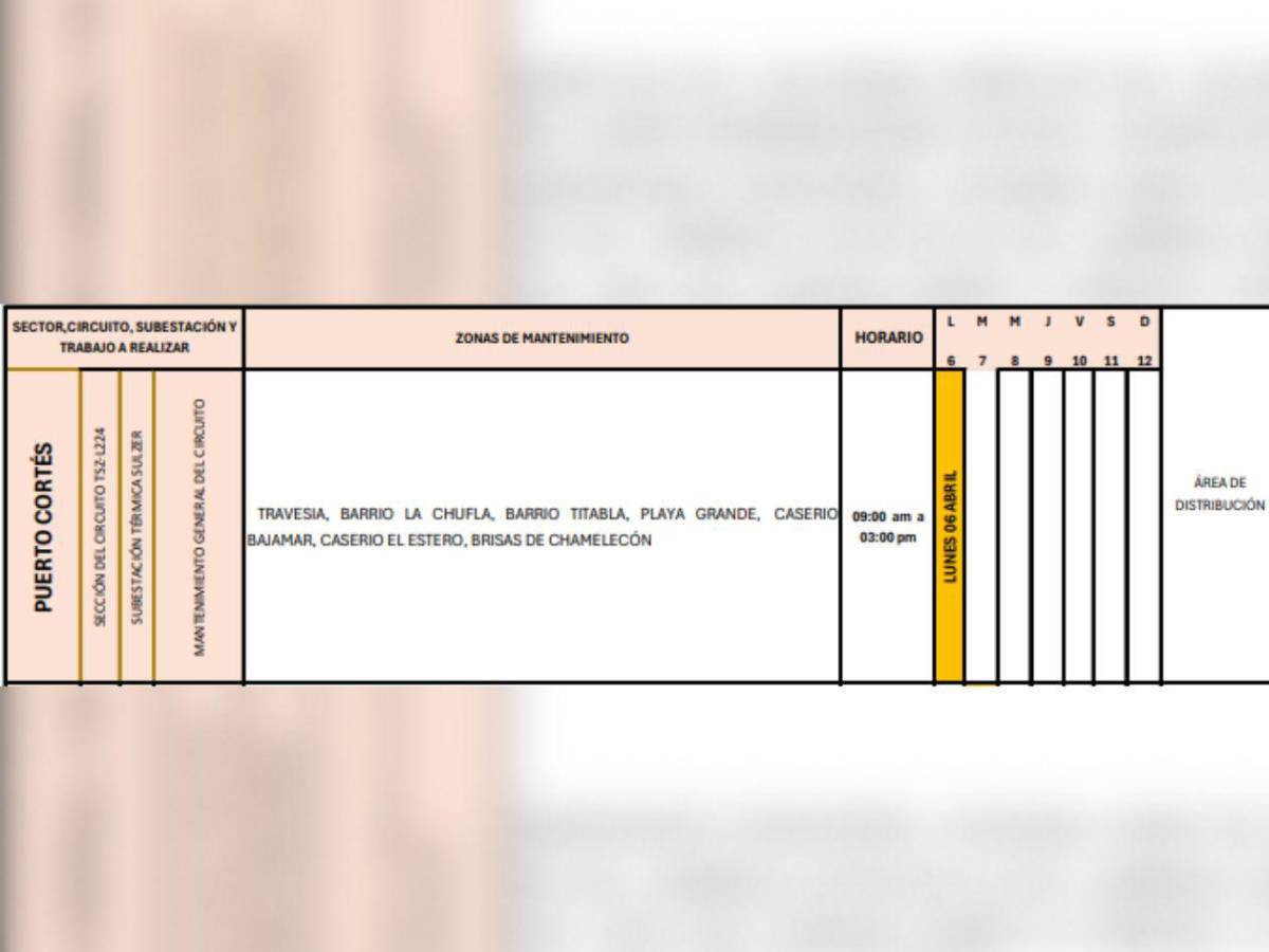 Estas zonas de Honduras no tendrán luz por ocho horas este lunes 6 de abril