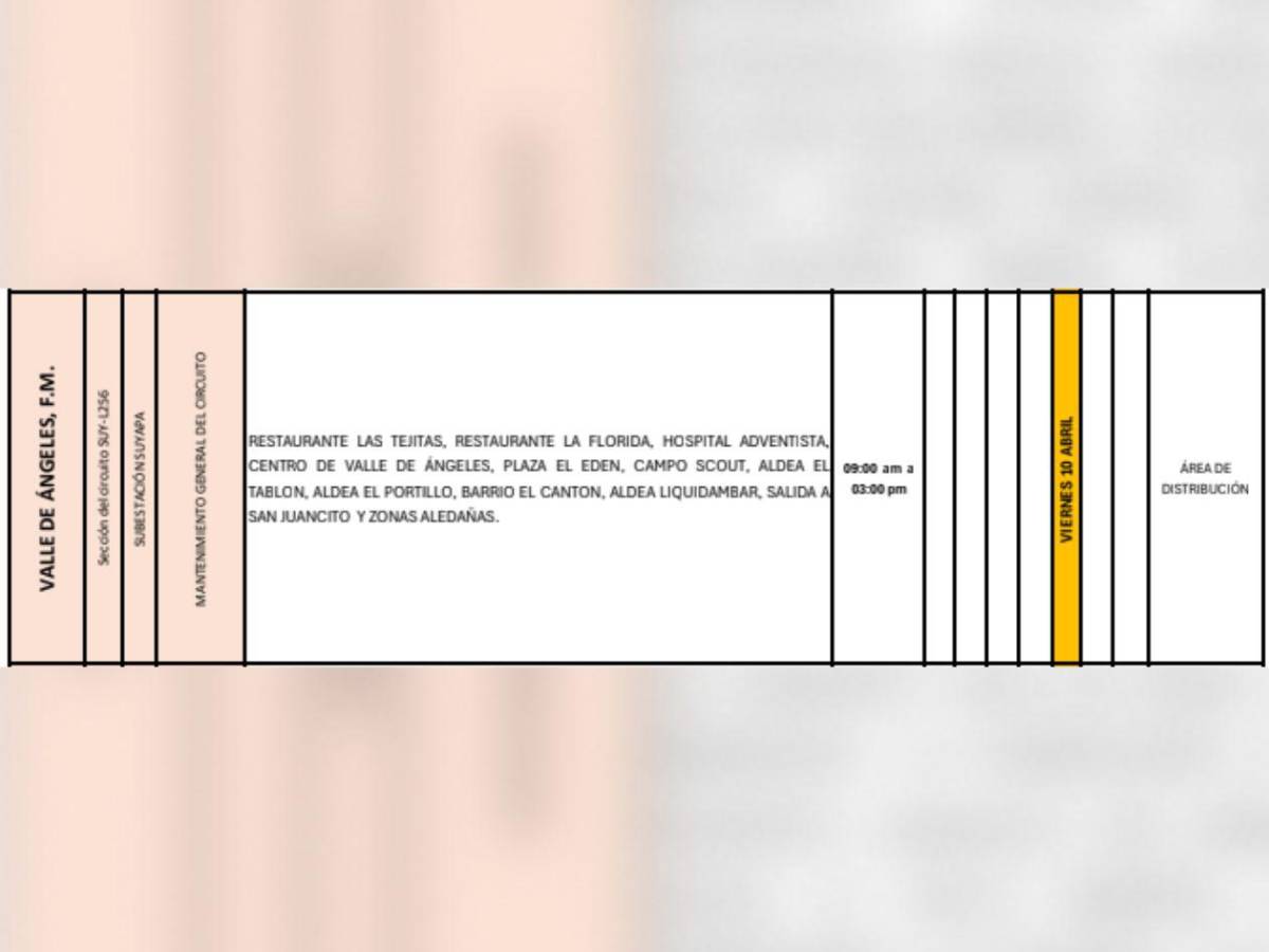 Estas zonas de Honduras no tendrán luz este viernes 10 de abril