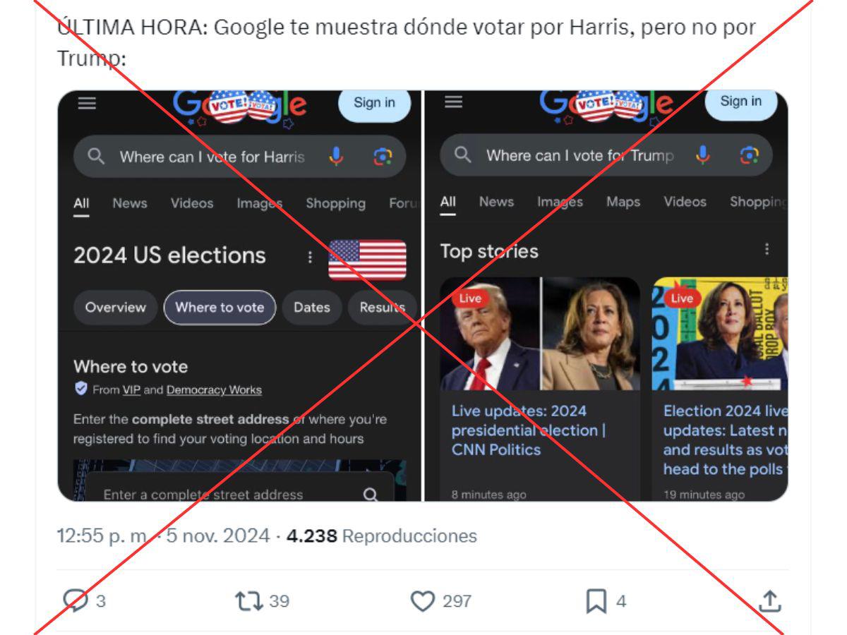 Captura de pantalla a una publicación de X hecha el 5 de noviembre de 2024.