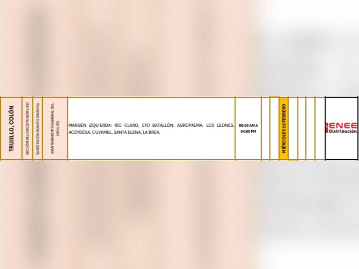 Estas zonas de Honduras no tendrán energía eléctrica este miércoles 18 de febrero