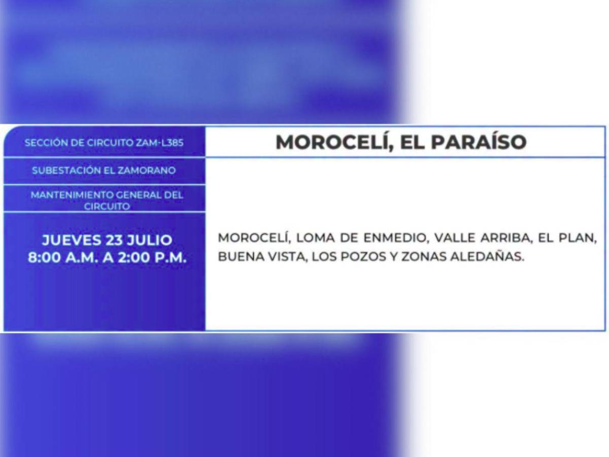 Estas zonas de Tegucigalpa y SPS no tendrán energía este jueves 23 de julio