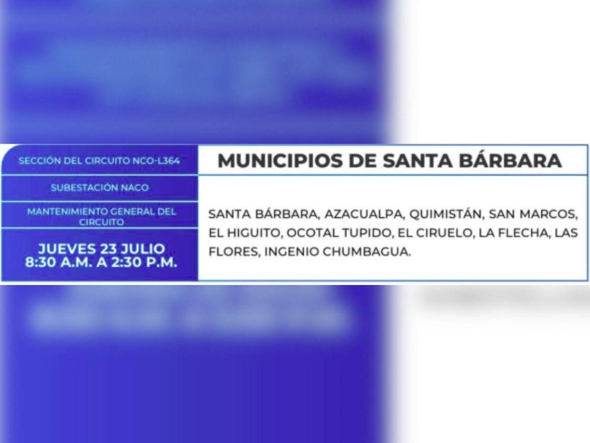 Estas zonas de Tegucigalpa y SPS no tendrán energía este jueves 23 de julio