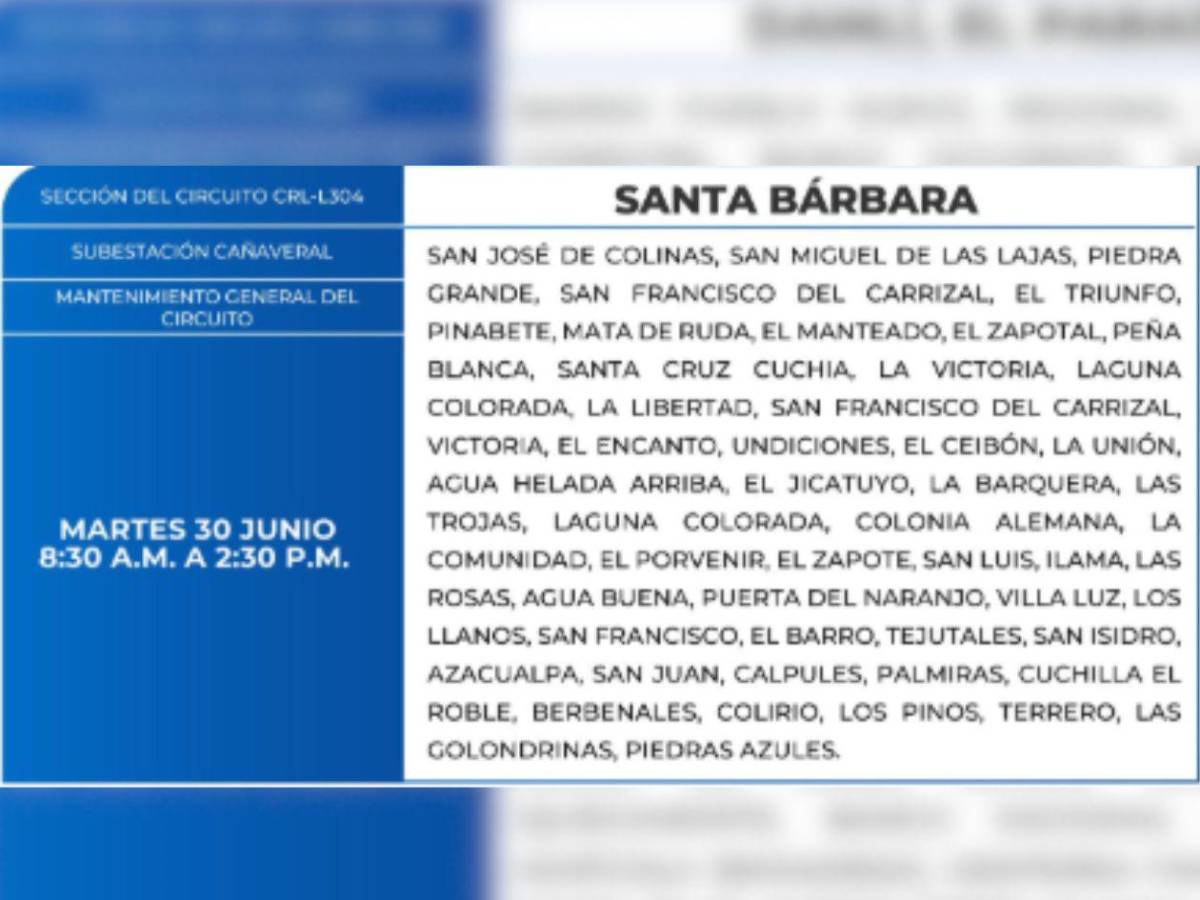 Estas zonas de Honduras no tendrán energía este miércoles 1 de julio