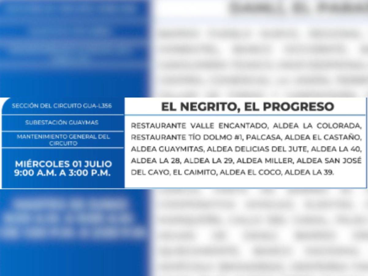 Estas zonas de Honduras no tendrán energía este miércoles 1 de julio