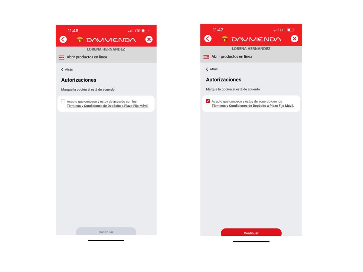 App Davivienda: Autorizaciones.