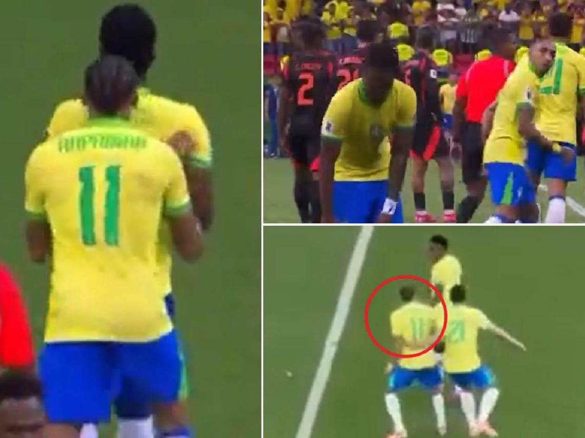 La razón de la bronca Raphinha-Vinicius y fuerte choque en el Brasil-Colombia