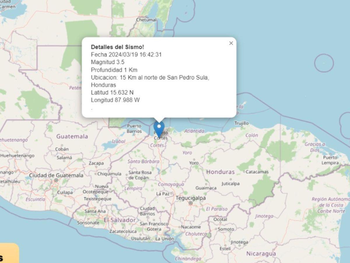 Detalles del epicentro donde ocurrió el sismo en el norte de Honduras.