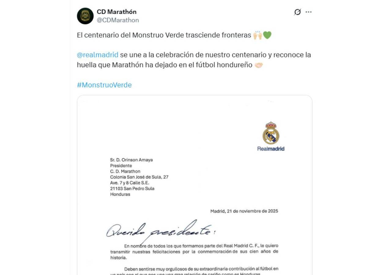 Real Madrid sorprendió al Marathón por sus históricos 100 años