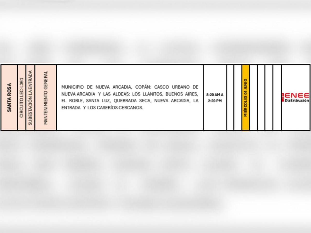 Enee anuncia cortes de luz en masivas zonas de Honduras este miércoles 4 de junio