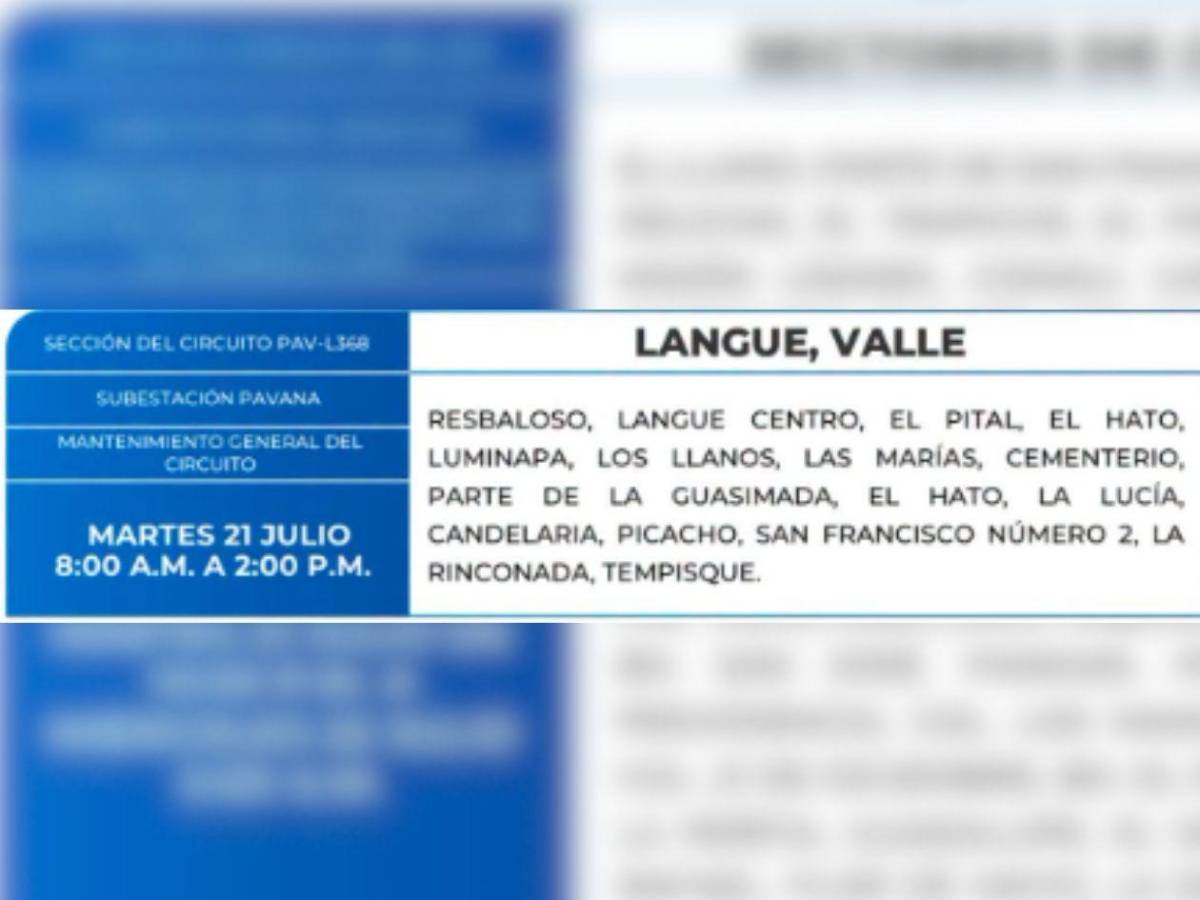 Dormirán sin luz en más de 50 zonas de Honduras este martes 21 de julio