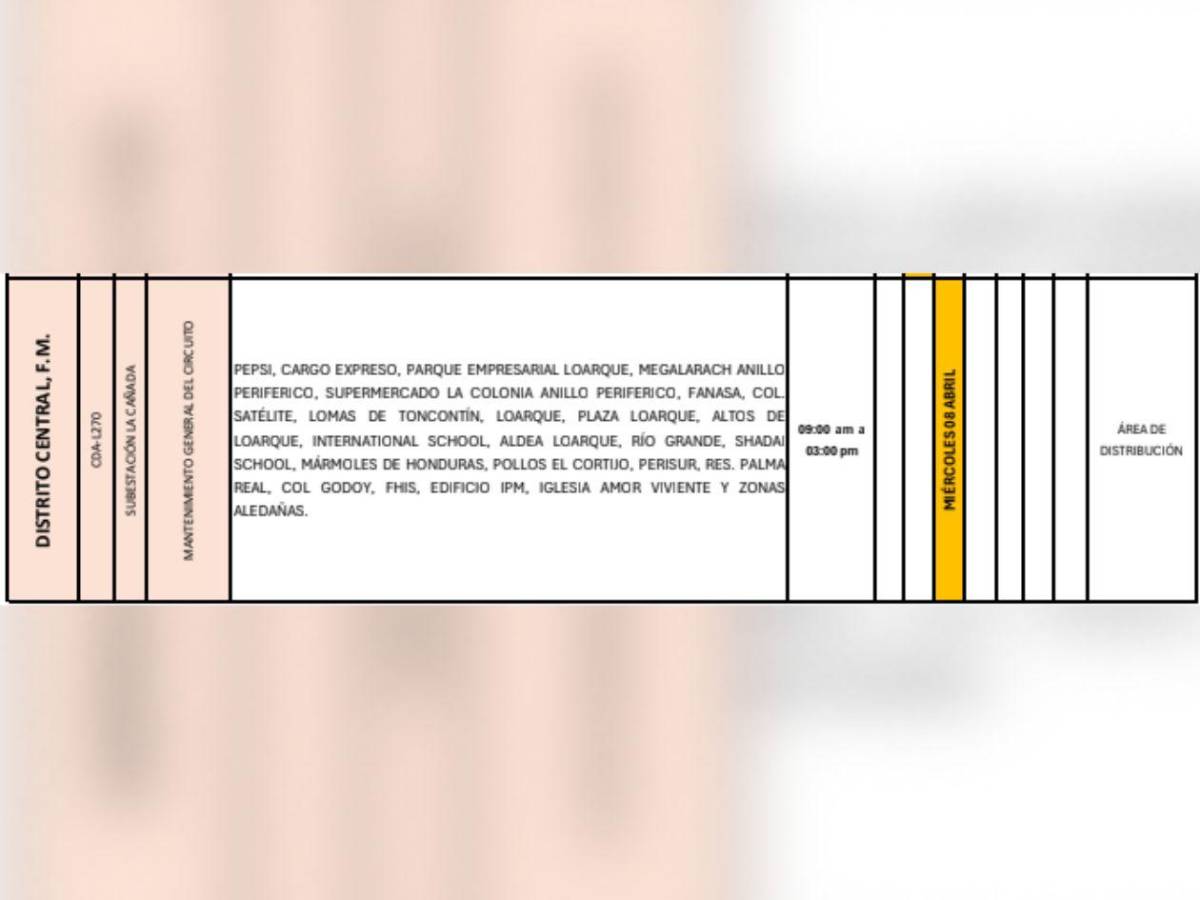Estos sitios de Honduras estarán sin luz este miércoles 8 de abril