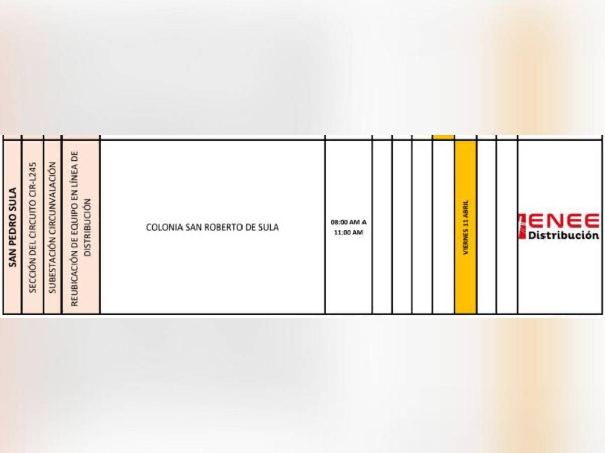 Estos municipios estarán sin luz eléctrica este viernes 11 de abril en Honduras