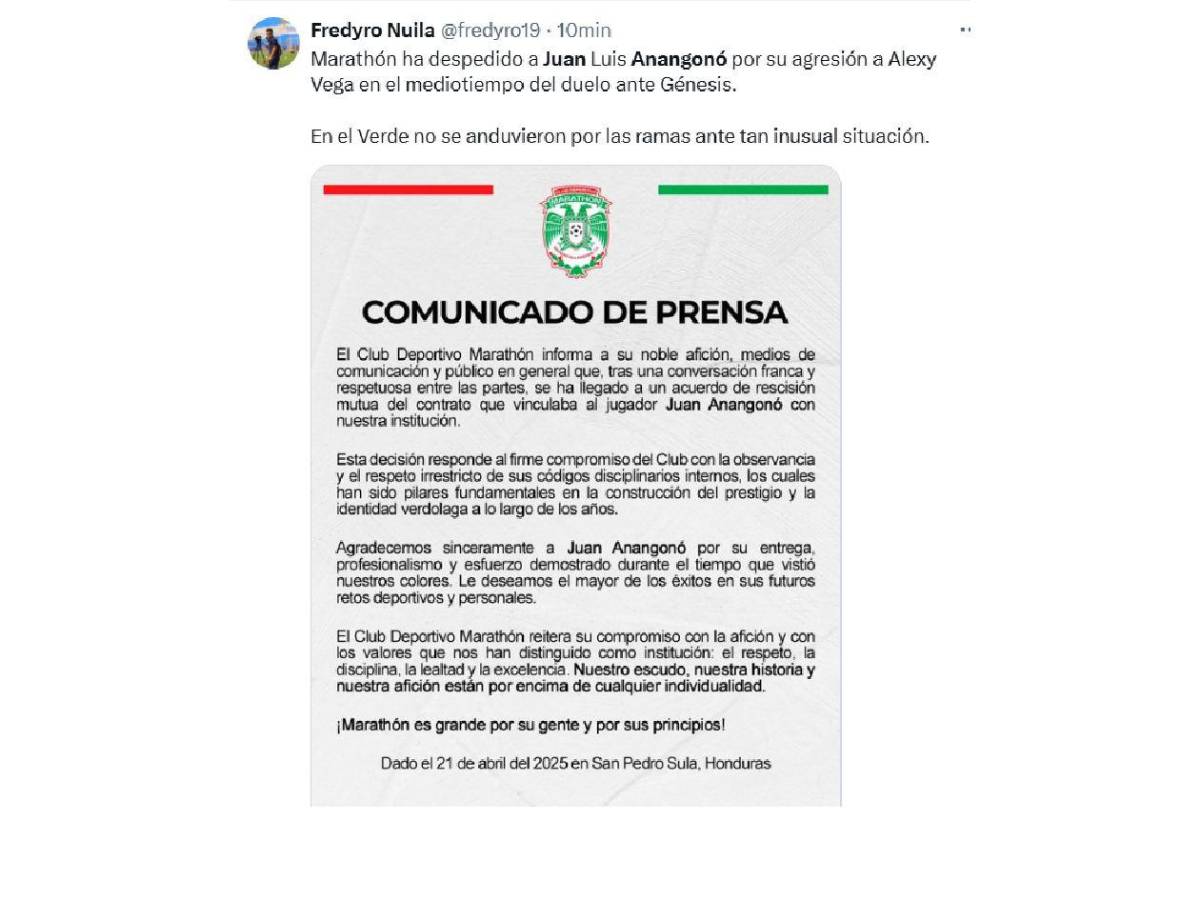 Reacción de la prensa hondureña tras salida de Anangonó del Marathón