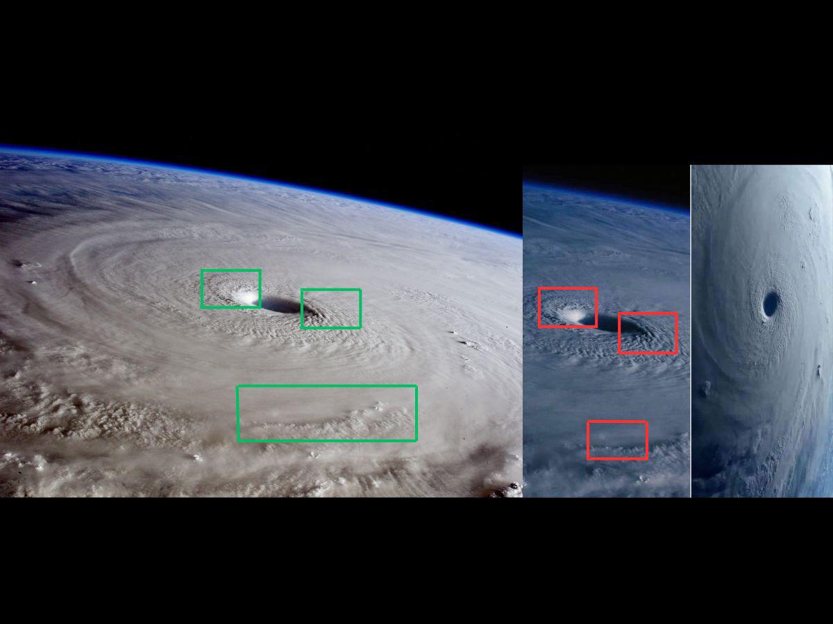 Comparativa de foto de la NASA (izquierda) y las imágenes que usa la desinformación (derecha).