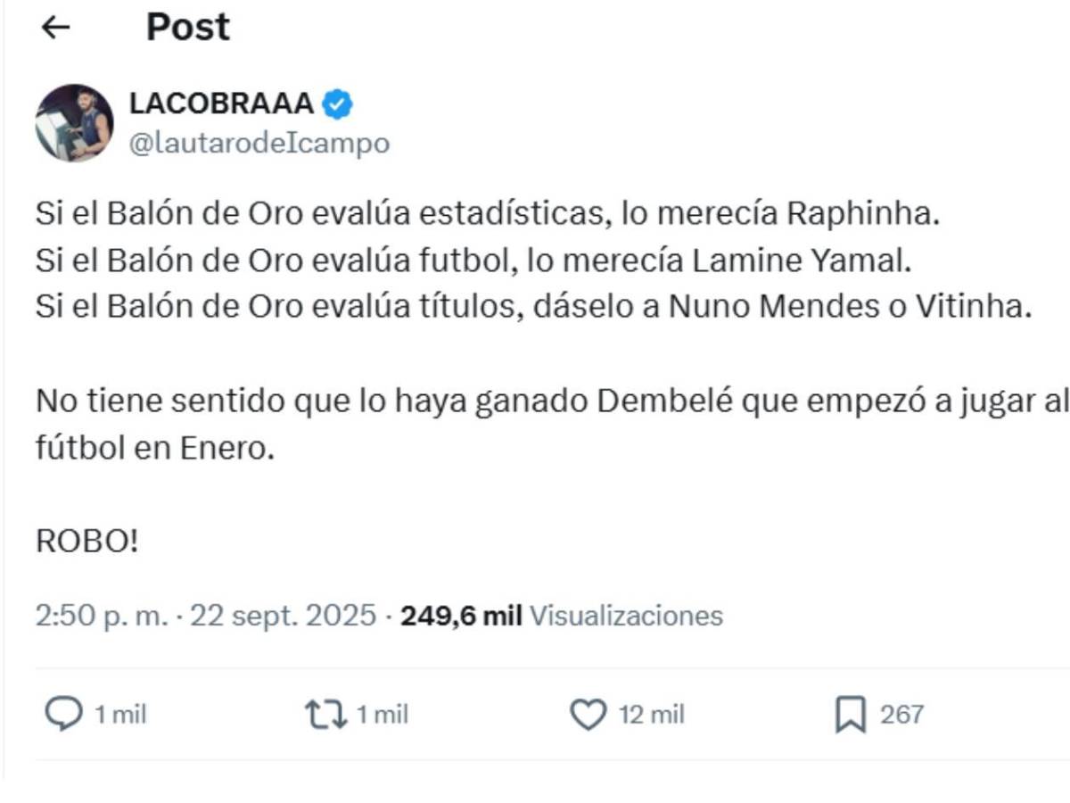 Robo: indignación tras el Balón de Oro ganado por Dembélé a Lamine Yamal
