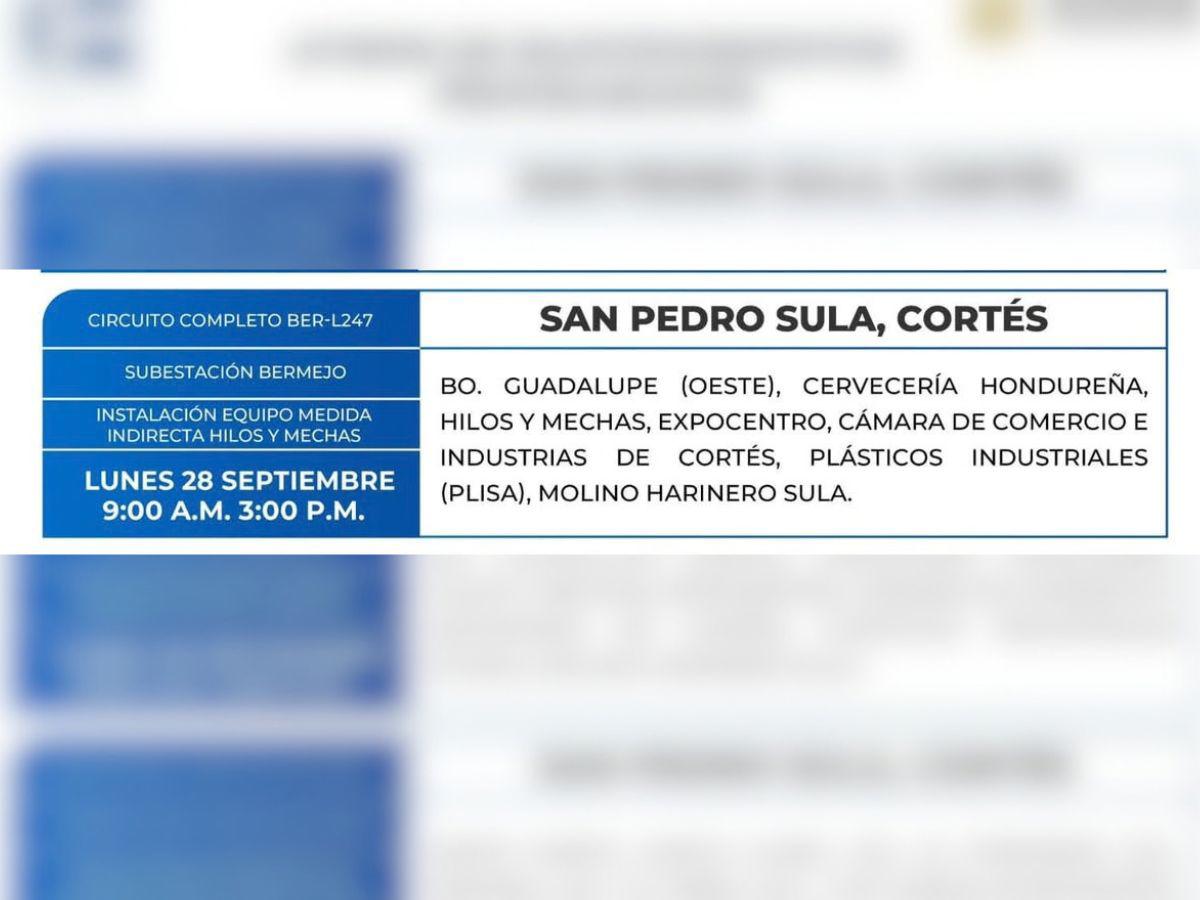 Estos lugares de Honduras no tendrán energía este lunes 28 de septiembre