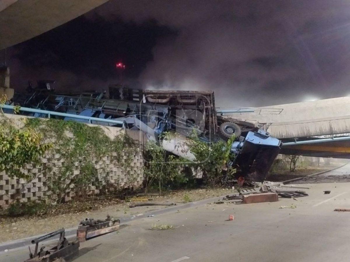 Conductor se salvó de milagro: las imágenes del puente colapsado en Tegucigalpa
