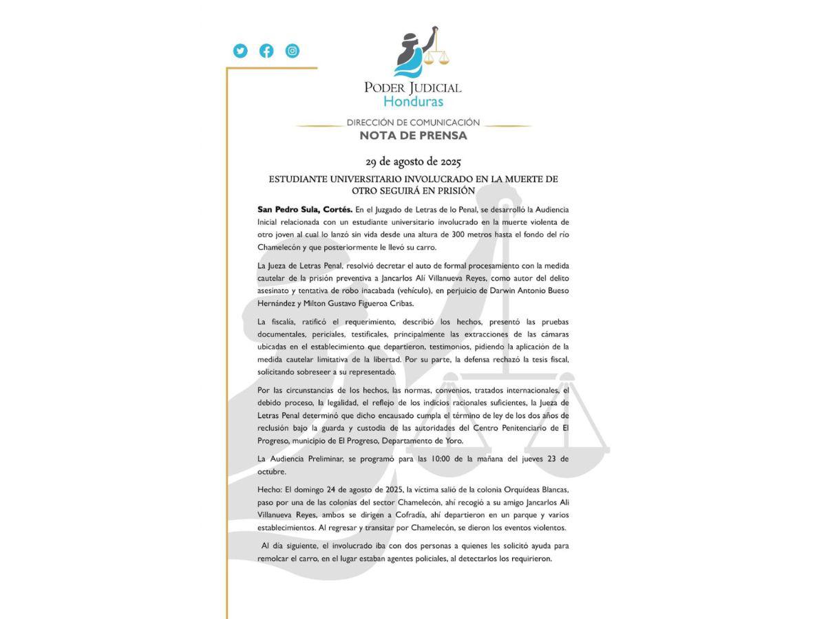 Dictan prisión preventiva a Jancarlos por el asesinato y robo de su “mejor amigo”