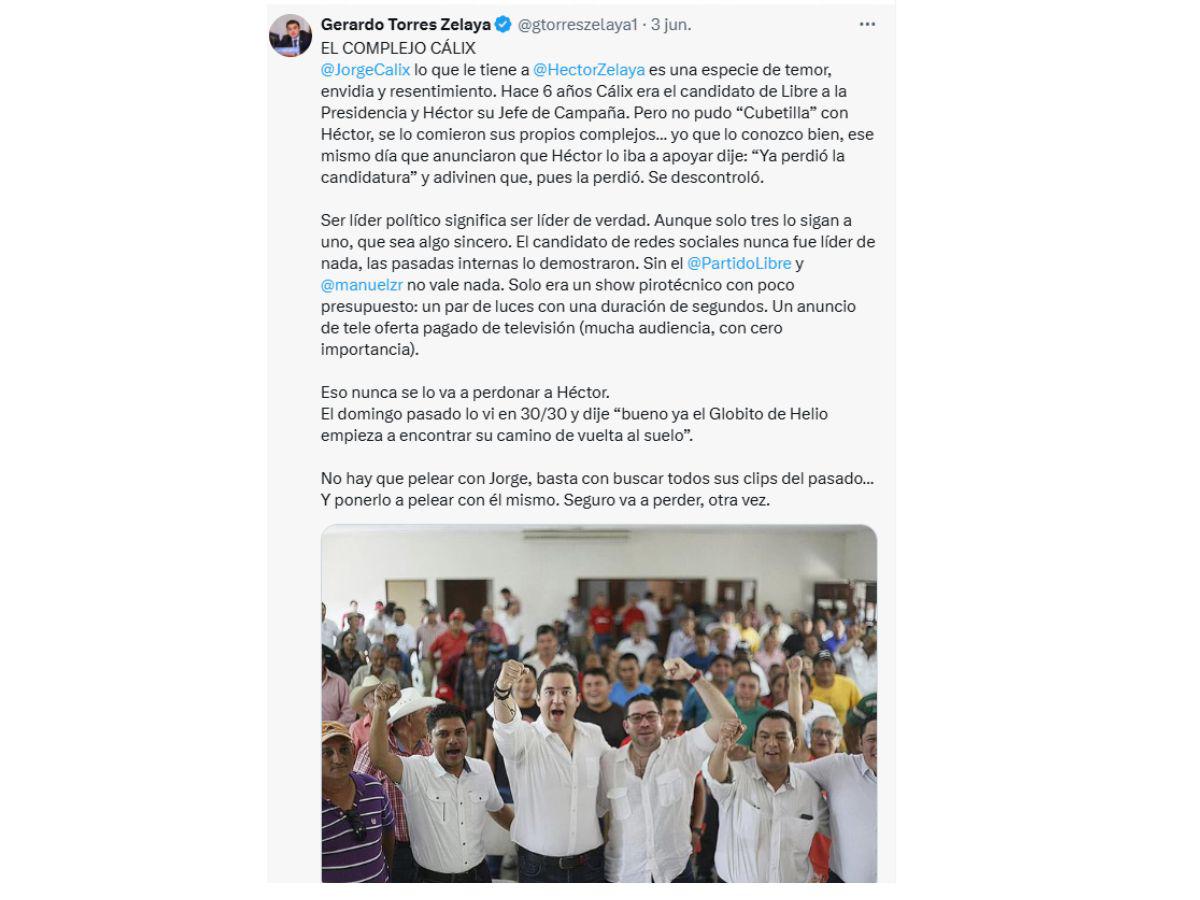 Gerardo Torres asegura que Jorge Cálix le tiene envidia a Héctor Zelaya