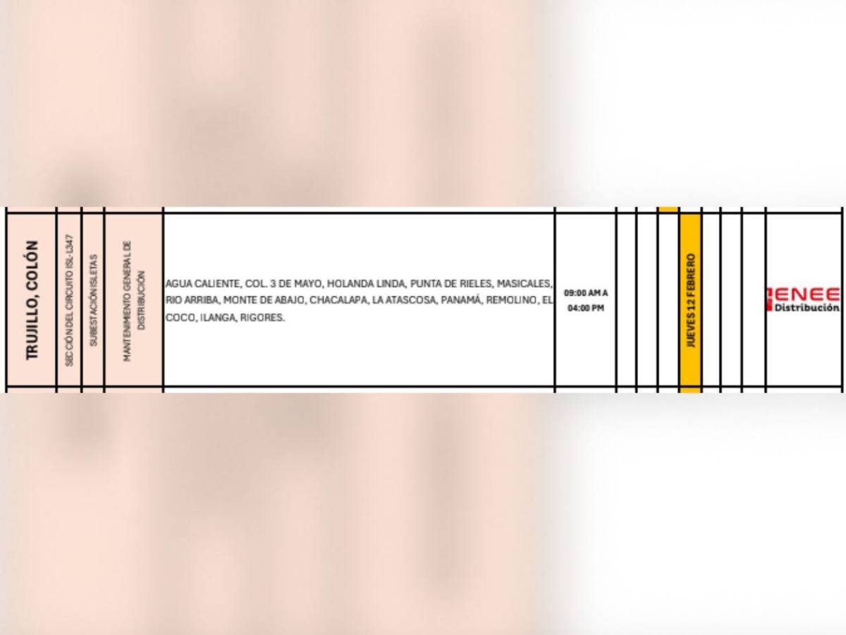 Nueve horas sin luz estarán estas zonas de Honduras este jueves 12 de febrero