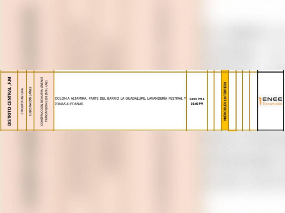 Estas zonas de Honduras no tendrán energía eléctrica este miércoles 18 de febrero