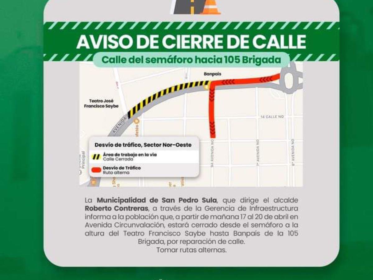 Cierran tramo de la avenida circunvalación de San Pedro Sula