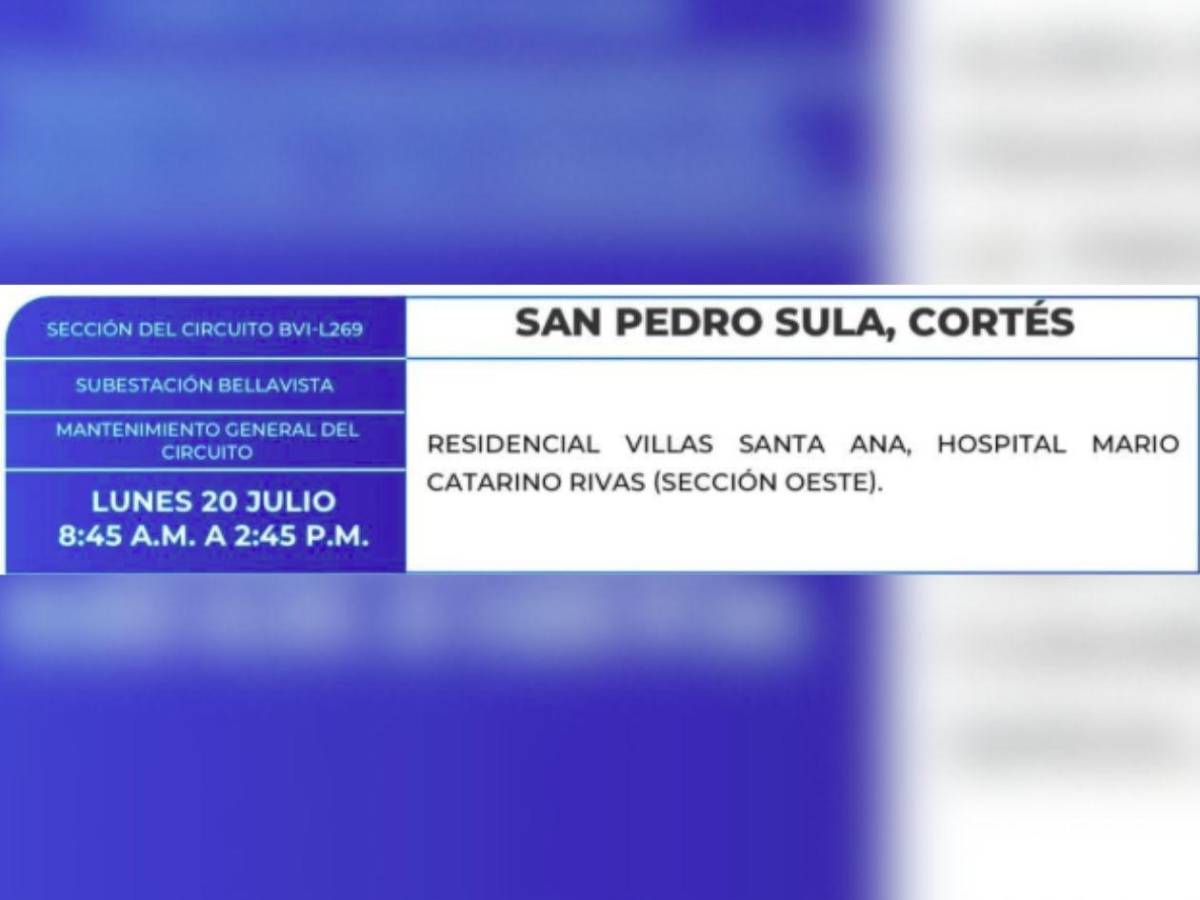 Estas zonas de Tegucigalpa y SPS no tendrán energía este lunes 20 de julio