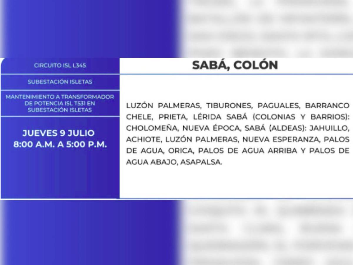 Ocho horas sin luz estarán estas zonas en Honduras este jueves 9 de julio
