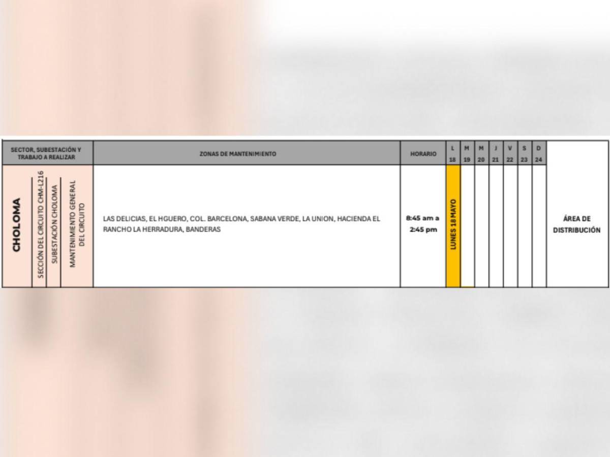 Estas zonas de Honduras no tendrán luz este lunes 18 de mayo