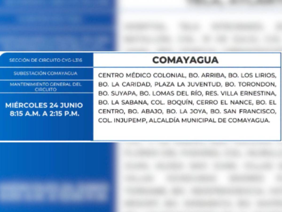 Estas zonas de Honduras no tendrán energía eléctrica este miércoles 24 de junio