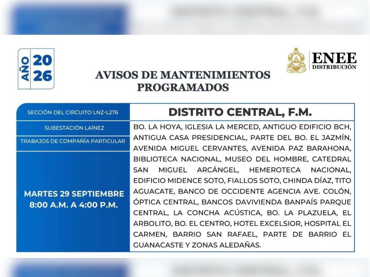 Lugares de Honduras sin energía este martes 29 de septiembre