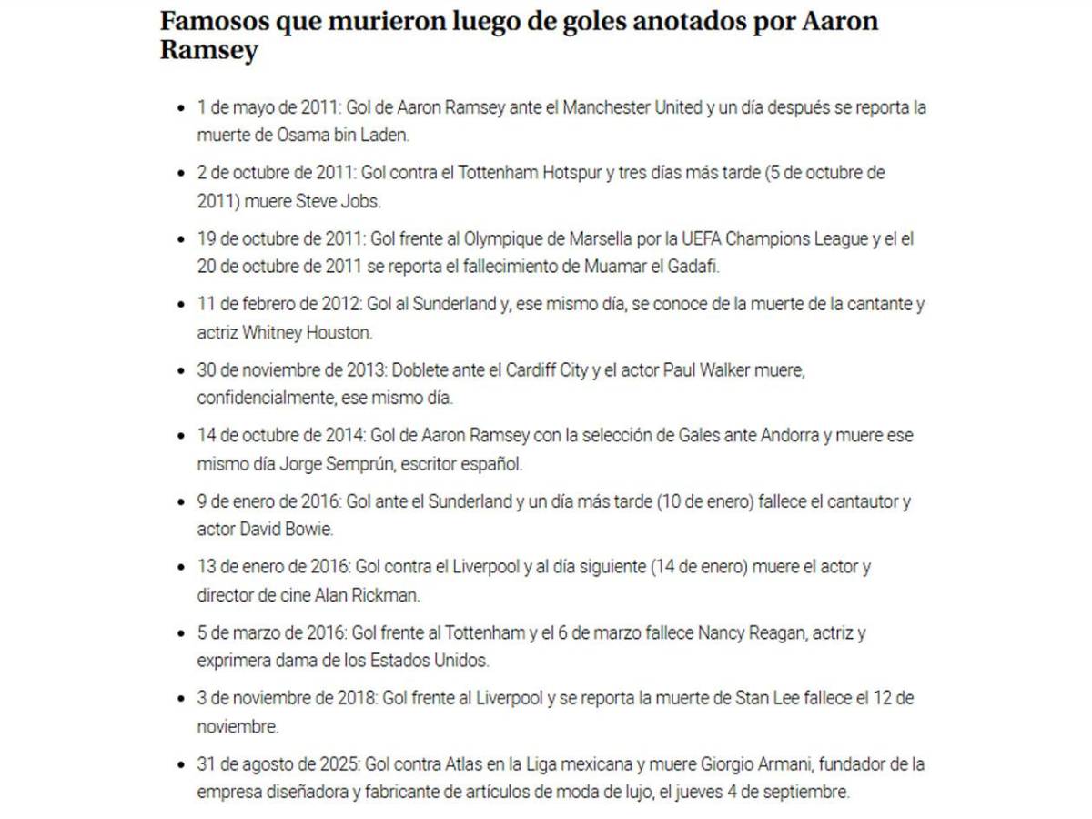 Aaron Ramsey sigue con 'su maldición': marcó gol con Pumas y se confirma muerte de famoso