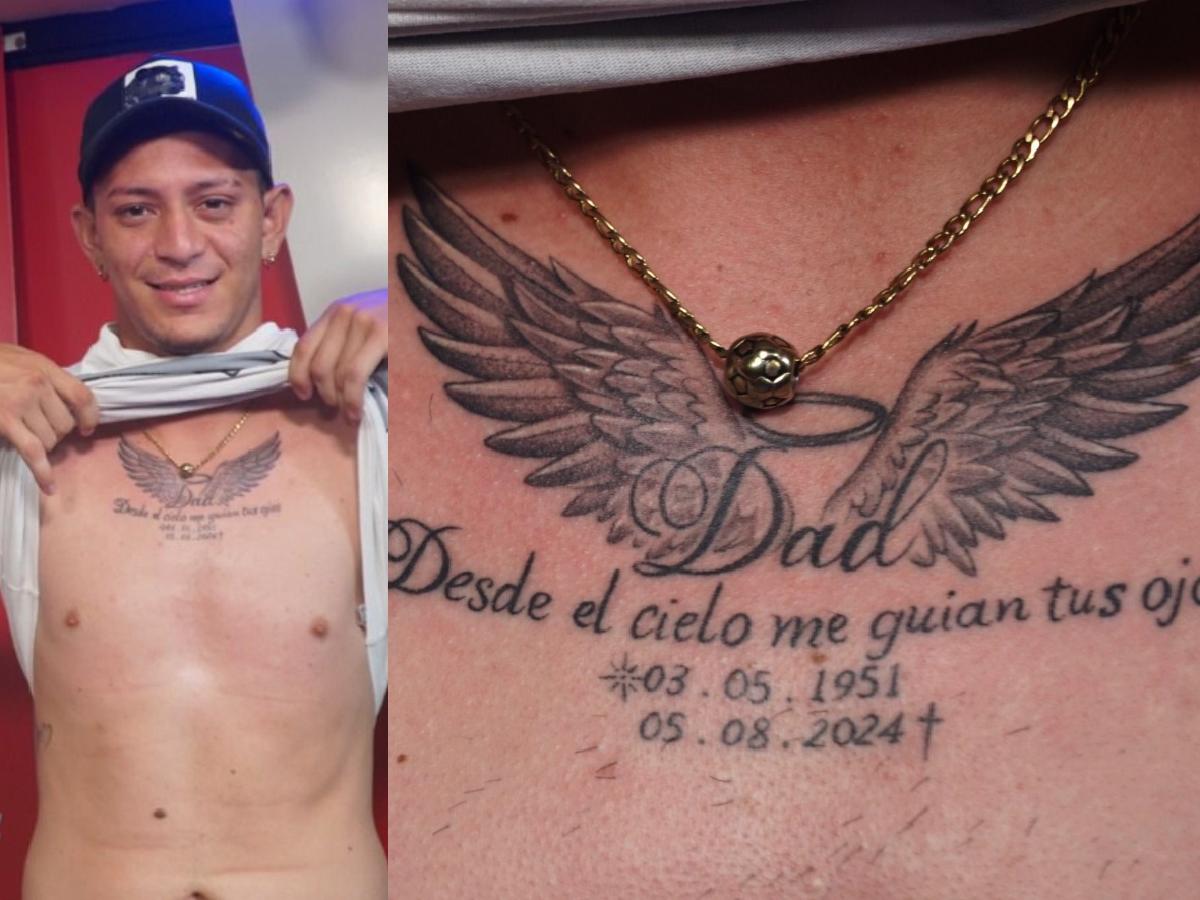 Bryan Ramos mostró el tatuaje con dedicatoria a su papá.