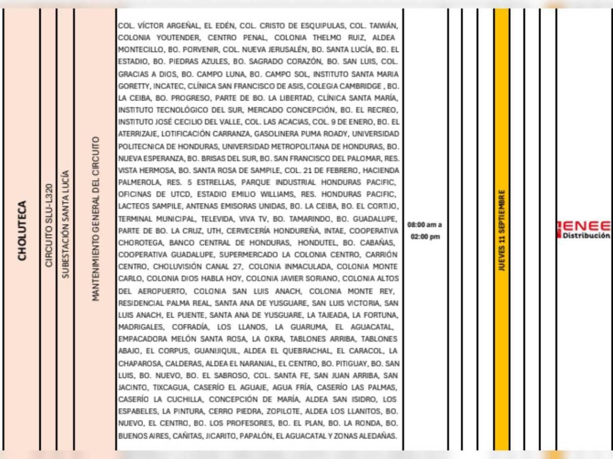 Amanecerán sin luz en masivos barrios de SPS este jueves 11 de septiembre