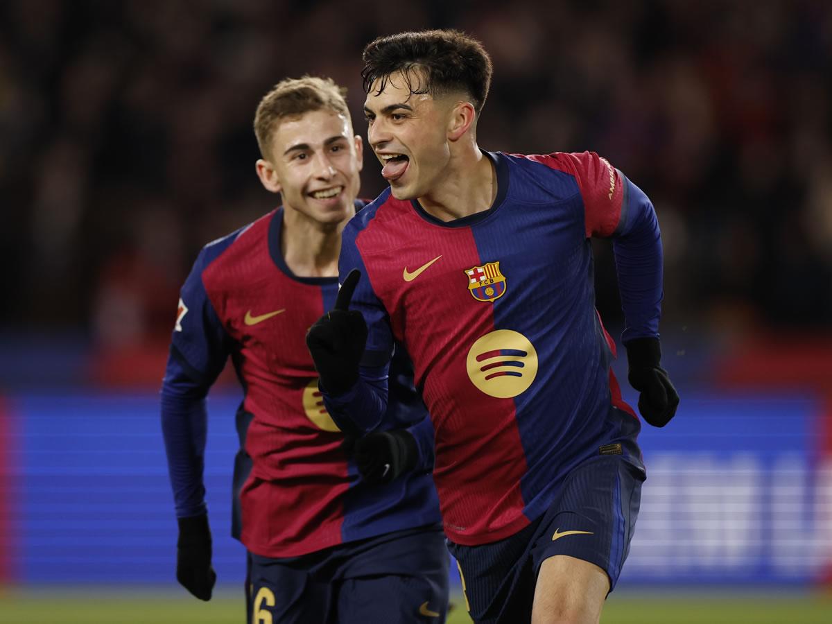 Pedri celebrando su gol que puso en ventaja al Barcelona.