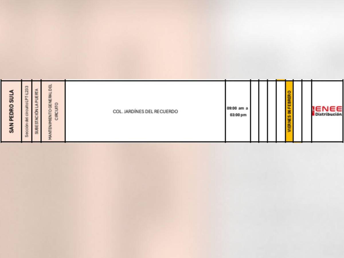 Estas zonas de Tegucigalpa y SPS no tendrán luz este viernes 6 de febrero