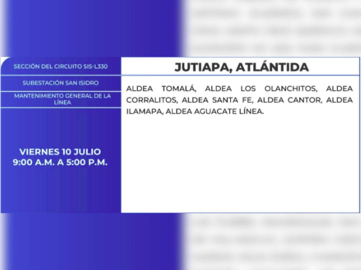 Amplios cortes de luz en estas zonas de Honduras este viernes 10 de julio
