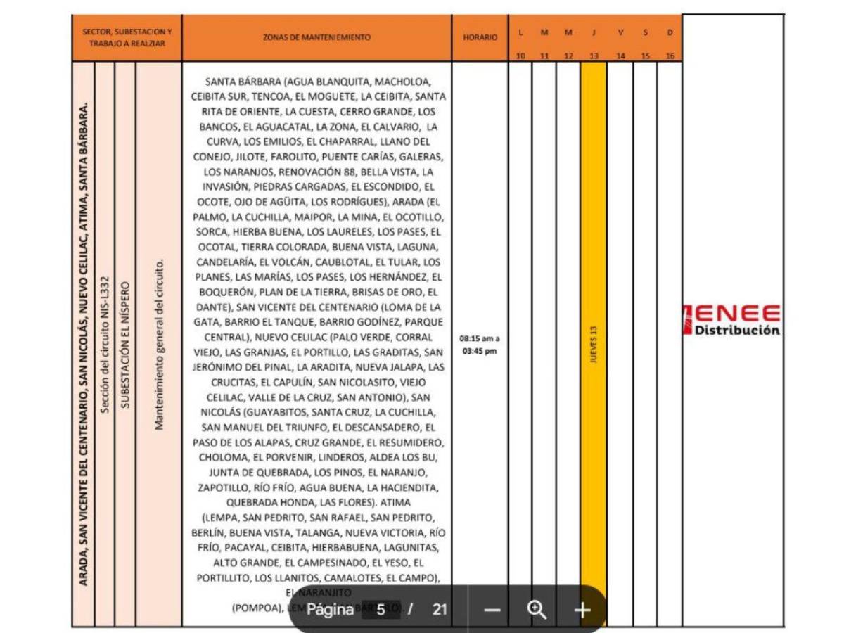 Sin luz en 14 municipios de Honduras este jueves 13 de marzo