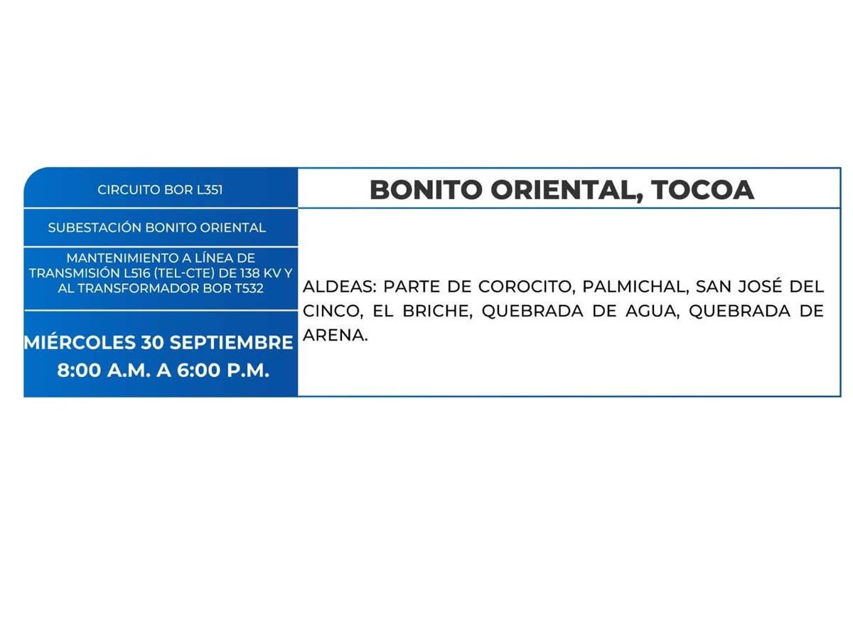 Más de 100 zonas de Honduras no tendrán luz este miércoles 30 de septiembre